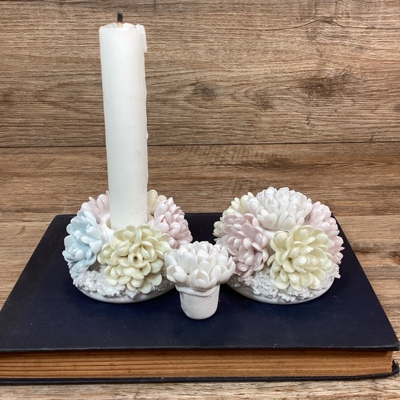 Vintage Candle Holders-Ardalt Lenwile Japan Porcelain Chrysanthemums - Picture 14 of 15